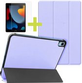 iMoshion Trifold Tablet Hoes & Screenprotector Gehard Glas Geschikt voor Apple iPad 9 (2021) 9e generatie / iPad 8 (2020) 8e generatie / iPad 7 (2019) 7e generatie tablethoes - Paars