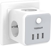 TESSAN Stekkerdoos met 3 Outlets - Aan/Uit Schakelaar - 3 USB Aansluitingen - 10A - 2500W - Wit