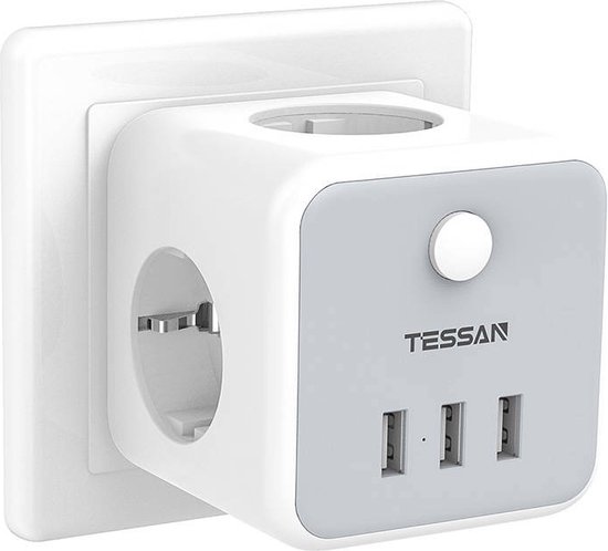 TESSAN Multiprise 3 Prises - Interrupteur On/Off - 3 Connexions USB - 10A -  2500W - Wit | bol