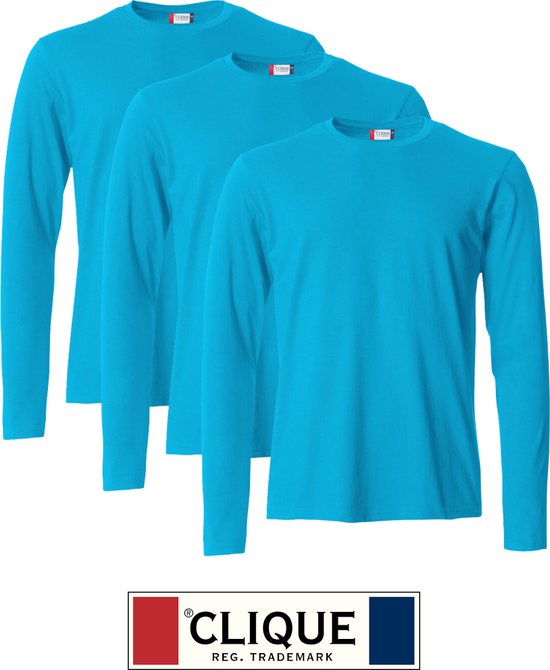 Clique 3 pack lichtgewicht T-shirt met lange mouwen Turquoise maat S