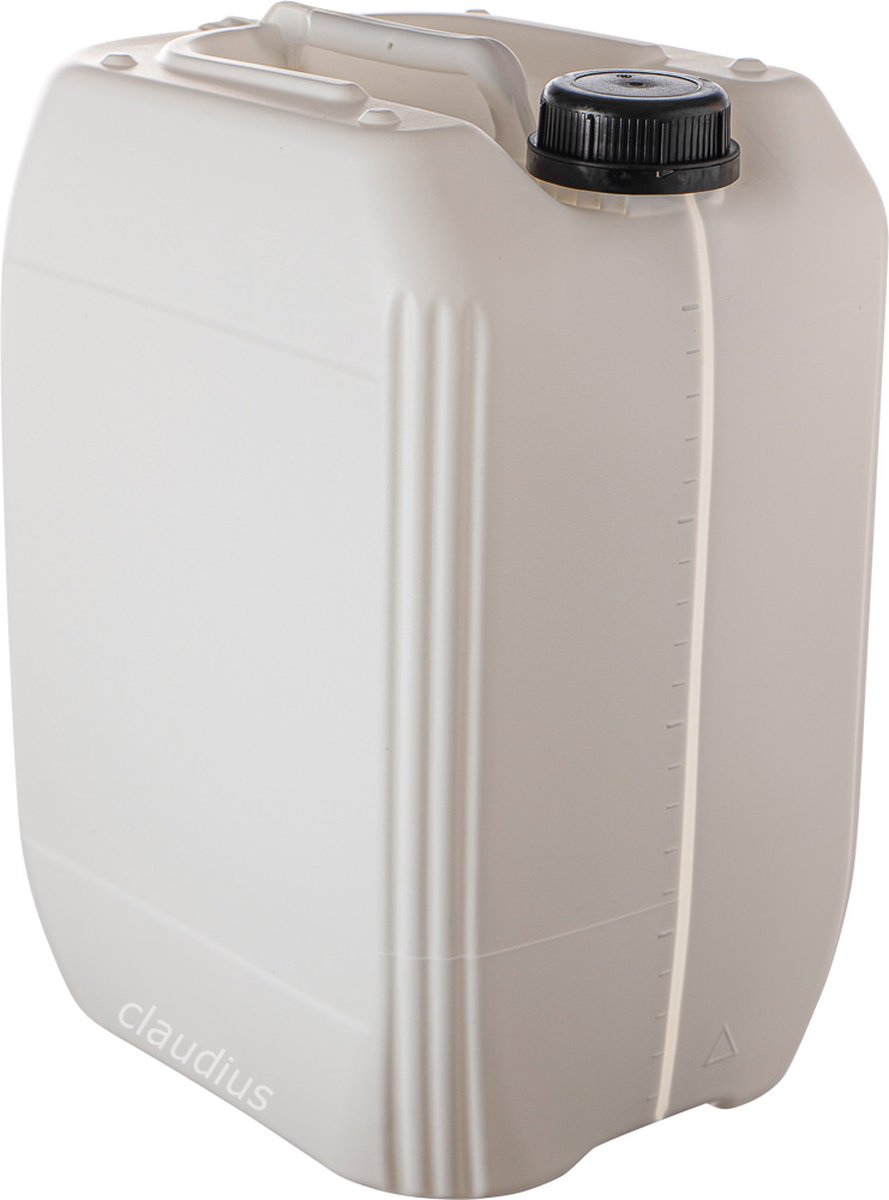 Jerrycan 20 Liter wit met zichtstreep | geschikt voor water | UN gekeurd | benzine | handig stapelbaar | food grade | inclusief dop | totaal te legen | noodpakket