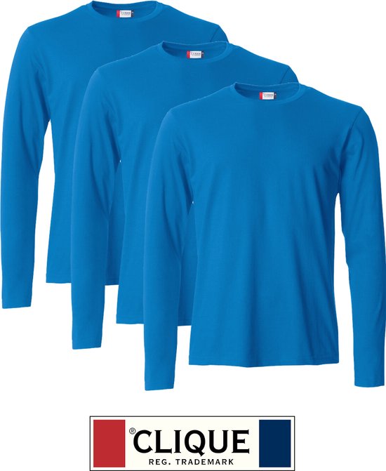 Clique 3 pack lichtgewicht T-shirt met lange mouwen Kobalt maat XS