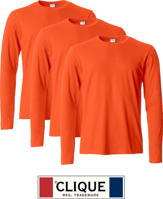 Clique 3 pack lichtgewicht T-shirt met lange mouwen Diep-oranje maat 3XL