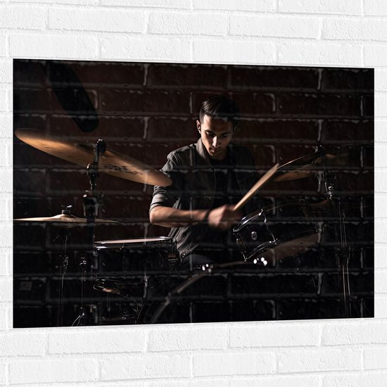 Muursticker - Man - Drummen - Muziek - Donker - Hobby - 100x75 cm Foto op Muursticker