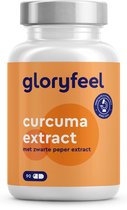 gloryfeel Kurkuma capsules met zwarte peper - Per curcuma capsule 17.000 mg curcumine - Hoog gedoseerd 95% extract - 90 veganistische curcumine capsules