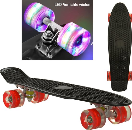 Sajan - Skateboard - LED - Penny board - Zwart-Rood - 22.5 inch - 56cm -  Skateboard... | bol.com