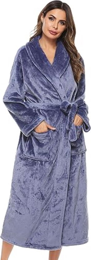 Winterbadjas zachte flanellen badjas dames saunajas met capuchon pluizige kamerjas lange mouwen huisjas voor dames - m
