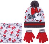 Disney Minnie Mouse 3-delig winterset - muts/handschoenen/nek warmer - rood/wit - voor kinderen