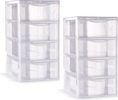 Plasticforte ladeblokje/bureau organizer - 2x - 4 lades - transparant - L18 x B25 x H33 cm