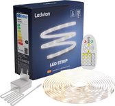 Ledvion Dimbare LED-strip 3M, 3000K-6500K, 24V, 9W, Plug & Play, Incl. afstandsbediening, Instelbare kleurtemperatuur, 60 LED's/m, ingekort tot 20cm, 2 jaar garantie, Zonder 2 AAA-batterijen