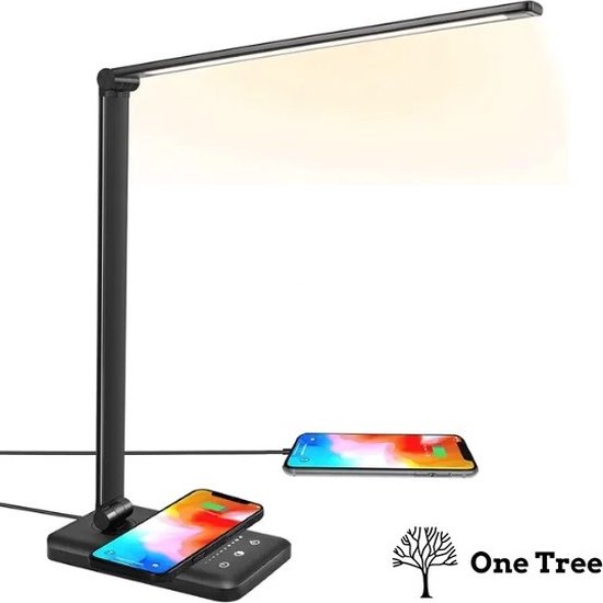 Tafellamp - Bureaulamp LED - Draadloze oplader - USB - Dimbaar - Lamp