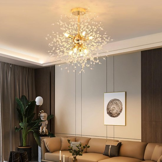 Dandelion hanglamp, G9 kristallen plafondlamp, inbouw installatie, voor verlichting slaapkamer, eetkamer, woonkamer (Gouden lang 12T Dandelion hanglamp, G9 kristallen plafondlamp, inbouw installatie, voor verlichting slaapkamer, eetkamer, woonkamer (Gouden lang 12T