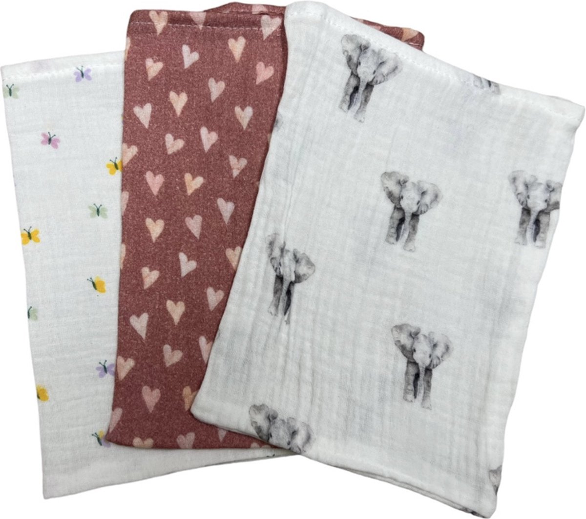 hydrofiel washandjes set van 3 olifant hartje vlinder