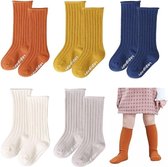 5 paar Baby kinderen sokken kniehoog kniekousen met anti slip grip katoen, effen kleur