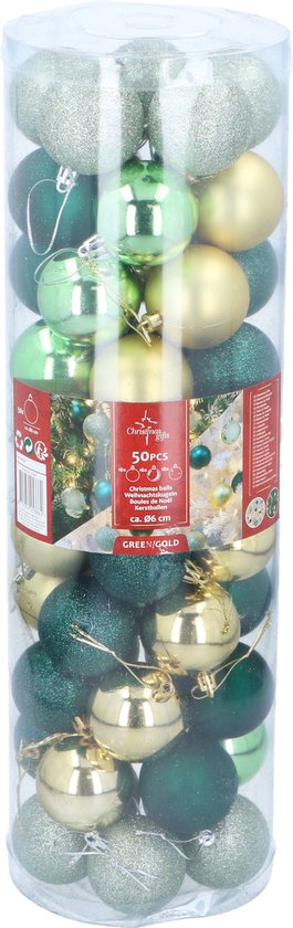 Christmas Gifts Kerstballen Set Goud/Groen - 50 Stuks Kunststof Kerstballen - Kerstversiering
