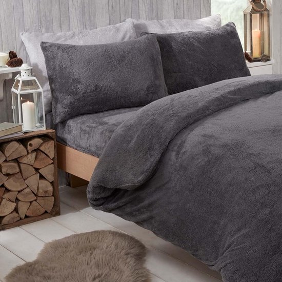 Decoware® Teddy Fleece Dekbedovertrek - Antraciet - Lits-jumeaux XL - 260x220 cm + 2 Kussenslopen 60x70 cm - Dubbelzijdig - Heerlijk Warm van Decoware — afbeelding 5