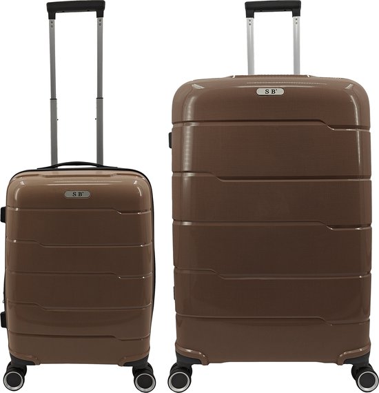 SB Travelbags 2 delige 'Expandable' kofferset 4 dubbele wielen trolley - Donker Champagne - 75cm/55cm