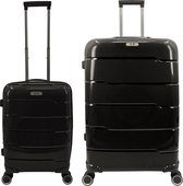 SB Travelbags 2 delige 'Expandable' kofferset 4 dubbele wielen trolley - Zwart - 75cm/55cm
