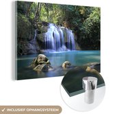 MuchoWow® Glasschilderij 30x20 cm - Schilderij acrylglas - Rotsen onder de watervallen van nationaal park Erawan - Foto op glas - Schilderijen