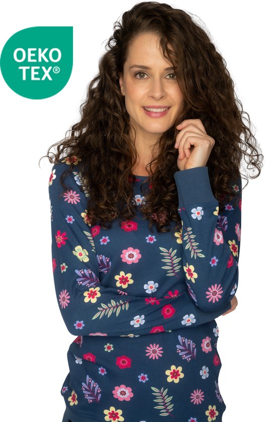 pyjama dames blauw bloemetjes verticaal Little Label