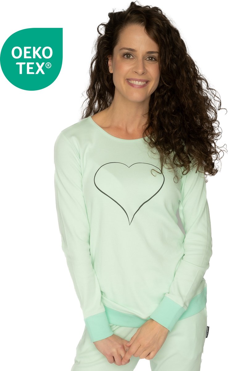 Happy Pyjama's | Groene Harten dames pyjama set | Maat L (S-XXL) | Dames pyjama volwassenen | Premium katoen