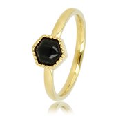 My Bendel - Goudkleurige ring met zwarte glassteen - Unieke goudkleurige ring gevormd in een zeshoek met zwarte glassteen - Met luxe cadeauverpakking