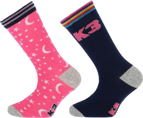 K3 sokken - sterren: 2-pack - Roze - Blauw - maat 23/26