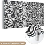 MuchoWow® Glasschilderij 120x60 cm - Schilderij acrylglas - Dierenprint - Zebra - Zwart - Wit - Foto op glas - Schilderijen