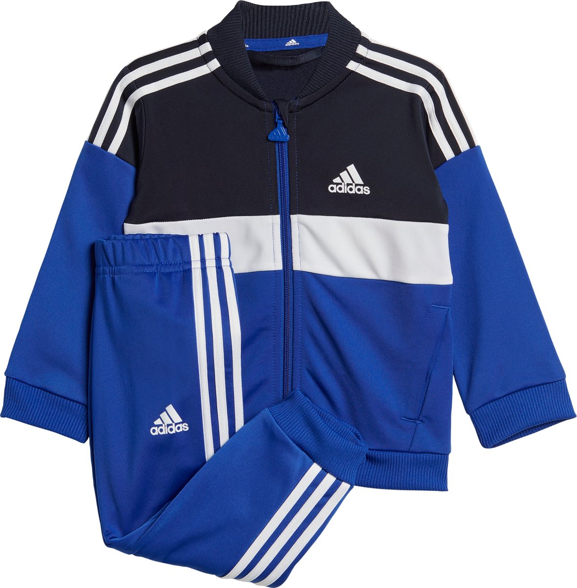 adidas Sportswear Tiberio 3-Stripes Colorblock Shiny Trainingspak Kids Kinderen Blauw