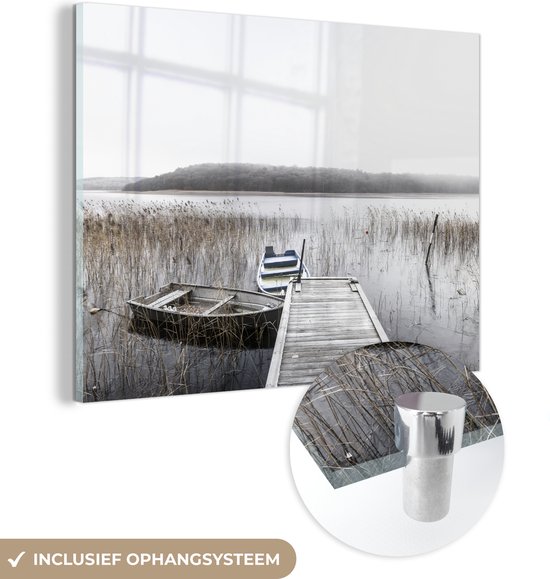 Bateaux à rames amarrés à une jetée Plexiglas 160x120 cm - Tirage photo sur verre (décoration murale plexiglas) XXL / Grand format!