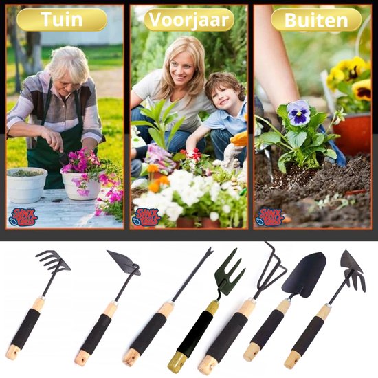 Synx Tools Tuingereedschap Set 7 delig -TuingereedschapSet - Schep Hand - Mini schoffel met klauwen - Harkje tuinier - Handgereedschap - Moestuin benodigheden van Merkloos	 — afbeelding 2