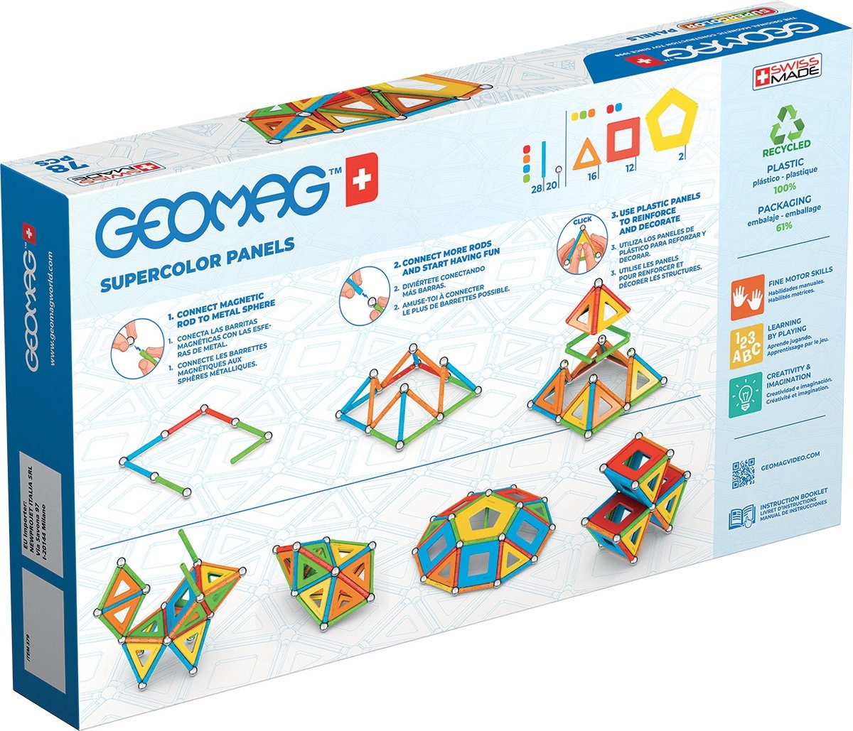 Geomag Super Color Recycled - Magnetisch Constructiespeelgoed met Panelen - 78-delig - Vanaf 5 jaar — afbeelding 5