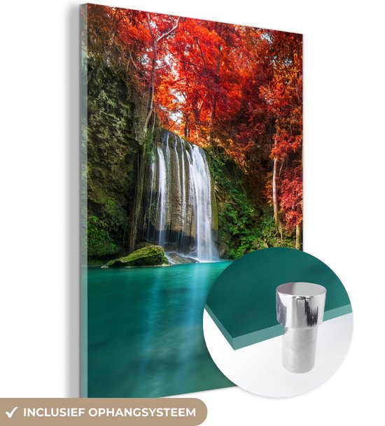 Peinture sur verre - Décoration murale - Cascade - Érable du Japon - Water - Peinture sur verre nature - Photo sur verre - Peinture sur Verres - 90x120 cm - Verre acrylique - Décoration murale