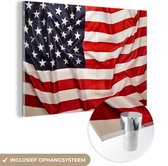 MuchoWow® Glasschilderij 30x20 cm - Schilderij acrylglas - Close-up van de Amerikaanse vlag - Foto op glas - Schilderijen