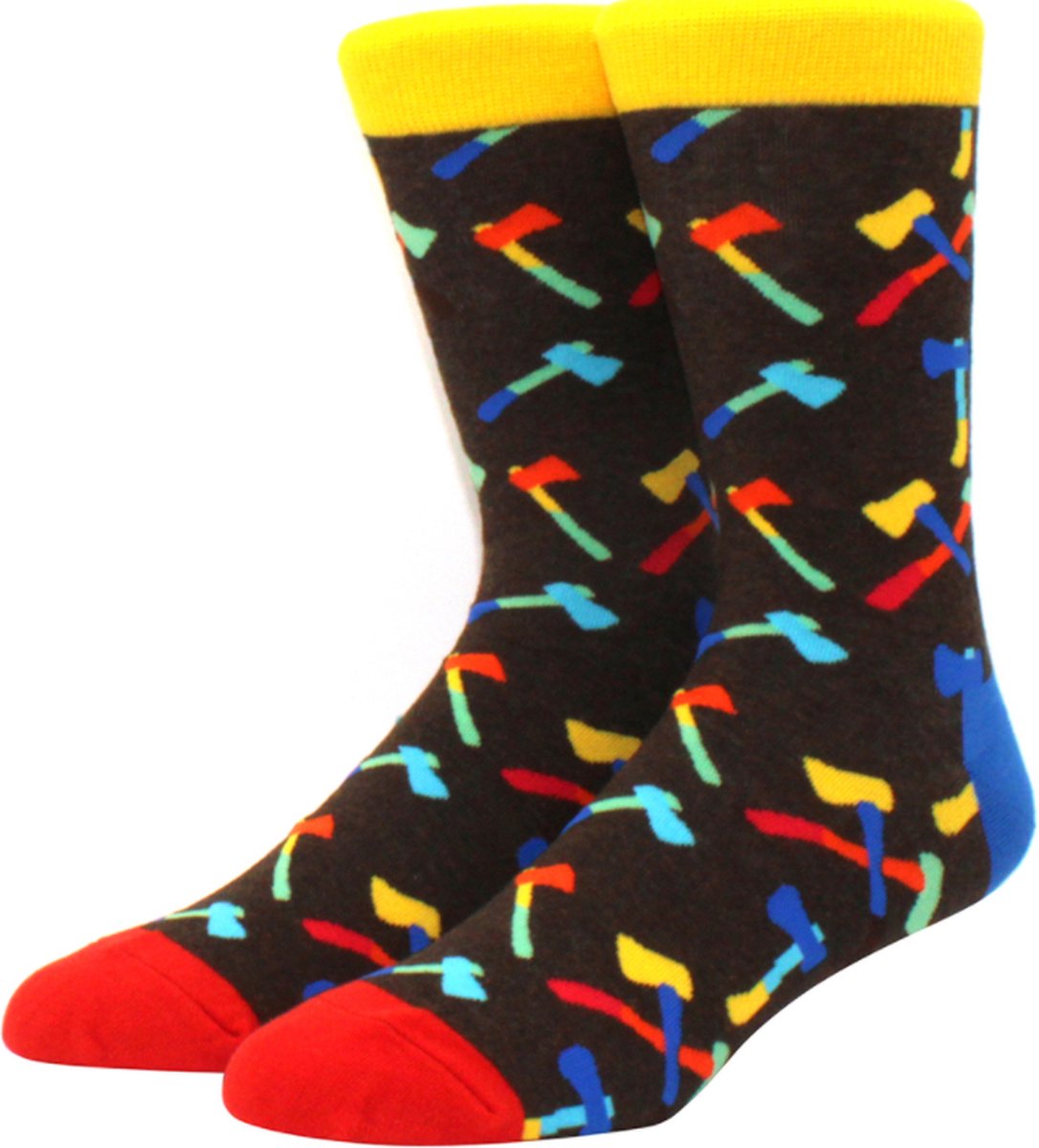 Heren sokken / mannen sokken - zwart - blauw - print bijl - 40 - 46 - cadeau voor hem - Kerstcadeau - vaderdag cadeau - verjaardagscadeau - geschenkl - gift