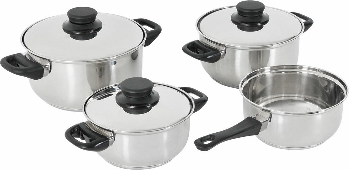 RVS pannenset/pannen met deksels 4-delig - Koken - Keukengerei kookset