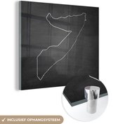 MuchoWow® Glasschilderij 20x20 cm - Schilderij acrylglas - Een zwart-wit illustratie van Somalië op een krijtbord - Foto op glas - Schilderijen