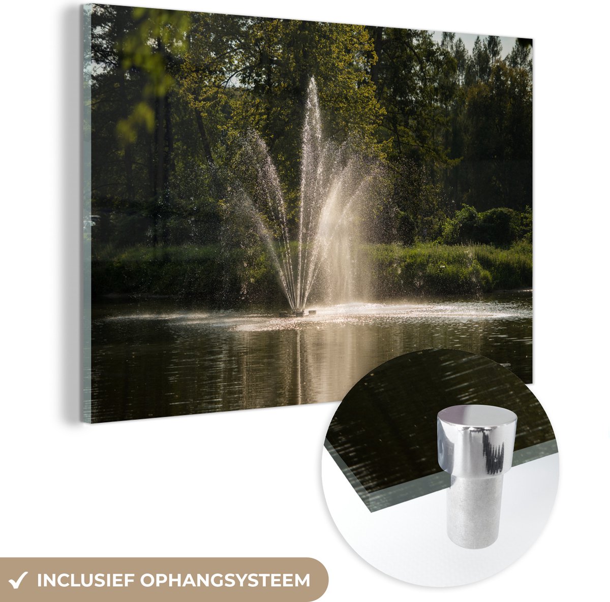 ® Glasschilderij 180x120 cm - Schilderij acrylglas - Waterfontein - Foto op glas - Muurdec