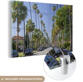 MuchoWow® Glasschilderij 60x40 cm - Schilderij acrylglas - Palmbomen langs de straten in Beverly Hills in Noord-Amerika - Foto op glas - Schilderijen