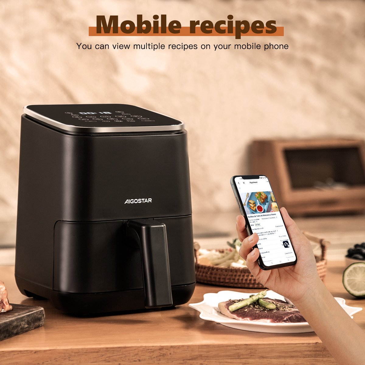 Afbeelding 3 van Aigostar Dot - Airfryer - Heteluchtfriteuse - Digital Touchscreen - 2 Liter - Geschikt voor 1-2 personen - 8 snelkeuze programma's - Compact - 1200W -Zwart