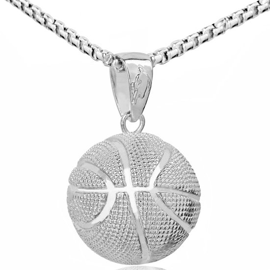 Basketbal Ketting met Hanger Zilver Kleurig - Kettingen Heren Dames - Cadeau voor Man - Mannen Cadeautjes