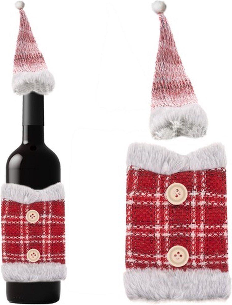 Wijnfles Decoratie - Kerst Decoratie - Wijnfles Sok Met Muts - Kerstsok