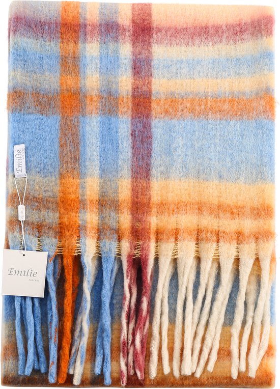 Emilie scarves – wintersjaal – lichtblauw – oranje – crème