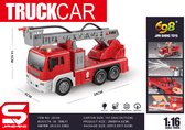 Brandweerwagen 1:16 - met sproeislang en ladderwagen - Frictiemotor - geluid en lichteffecten