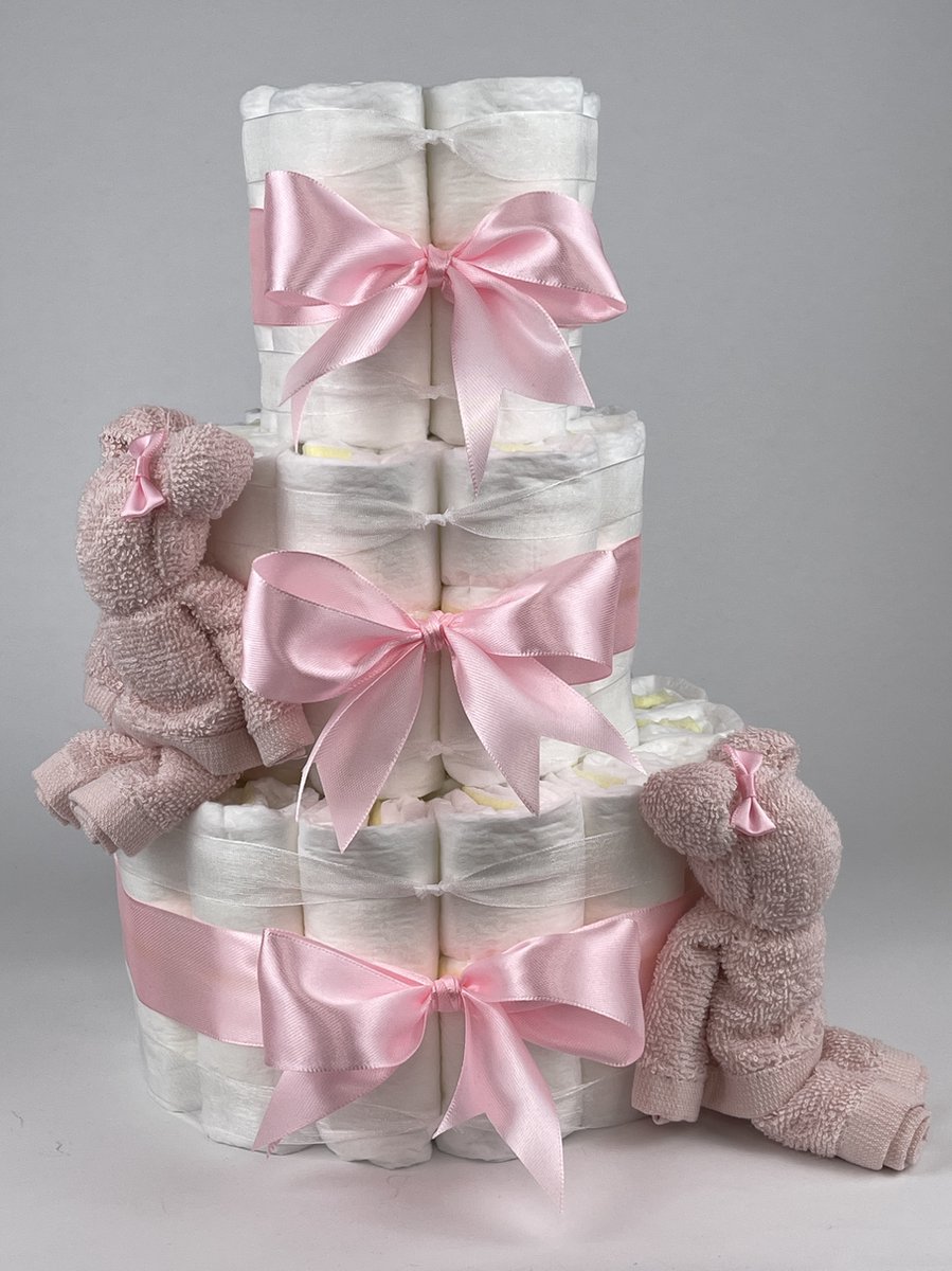 Chouette-Chouette | Luiertaart Meisje | Kraamcadeau | Geboorte Meisje | Babyshower | Beren Blush roze - Roze