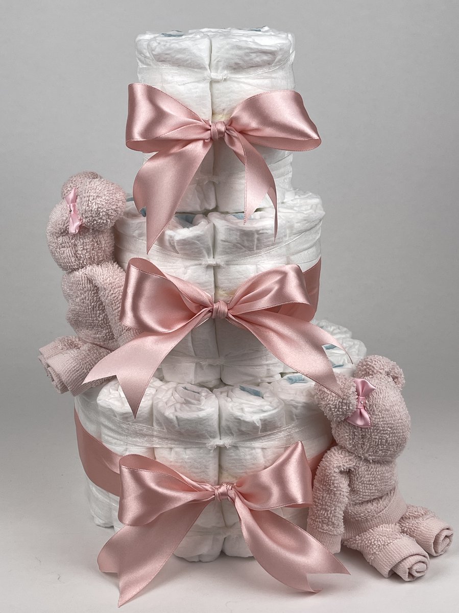 Goedkoopste Chouette-Chouette | Luiertaart Meisje | Kraamcadeau | Geboorte Meisje | Babyshower | Beren Blush roze - donker Poeder Roze
