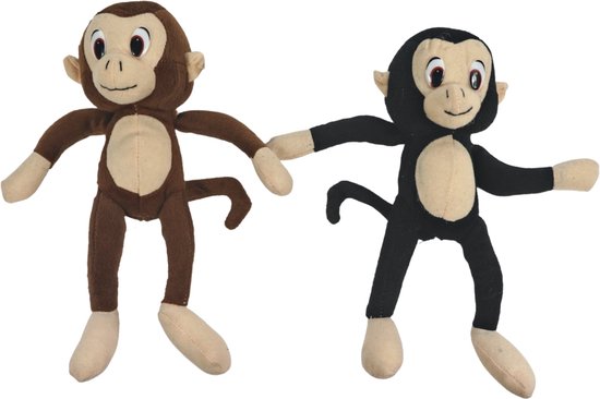 Knuffel Aap 27 cm - Verschillend Uitgeleverd - Bruin en Zwart | bol