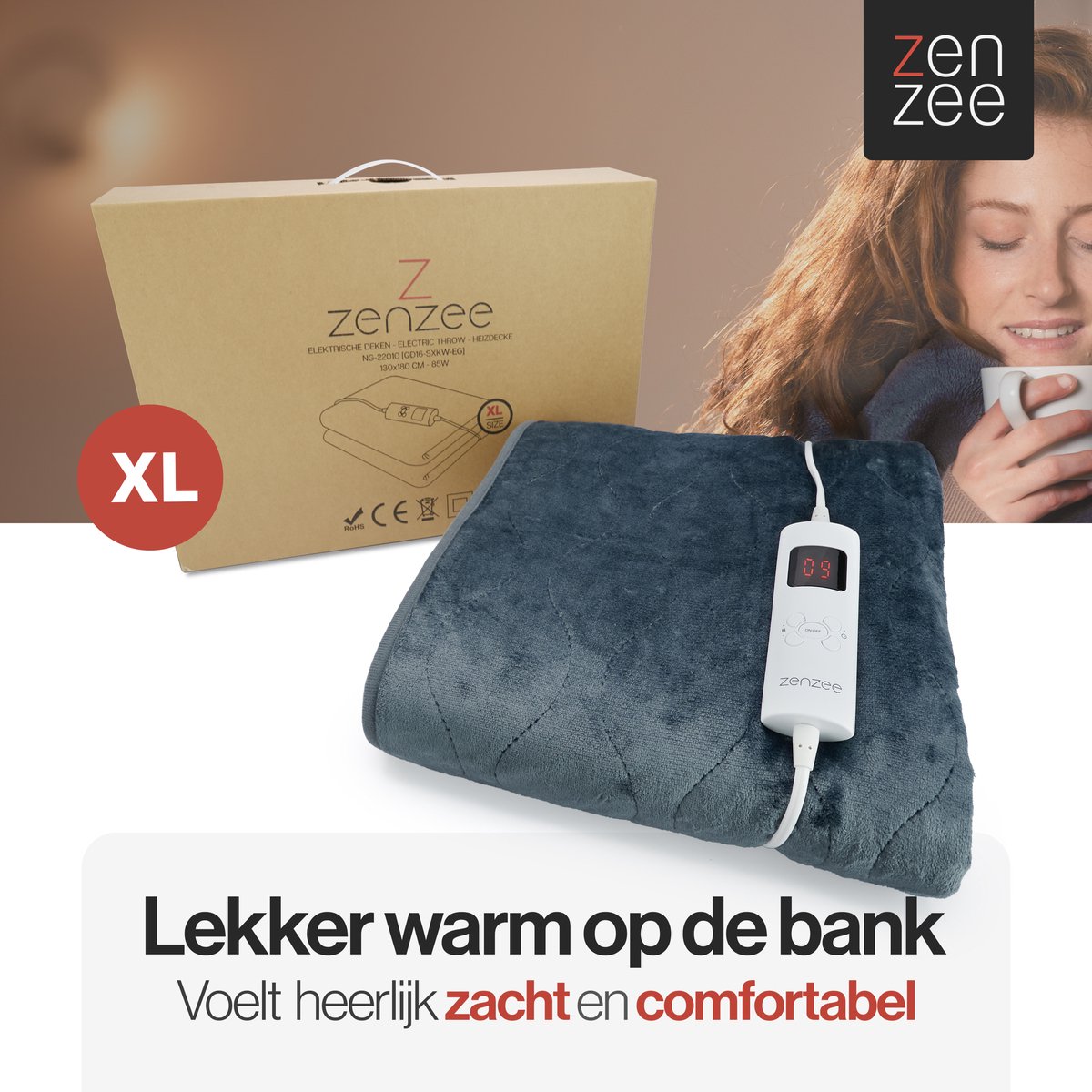 ZenZee Elektrische deken - Bovendeken - Elektrische warmtedeken - Knuffeldeken - 9 standen - Timer 9 uur - 181 x 136 cm - Antraciet grijs – foto 5