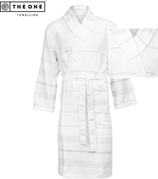 The One Towelling Hamam Badjas - L/XL - Kamerjas - 100% katoen - Grijs/Wit