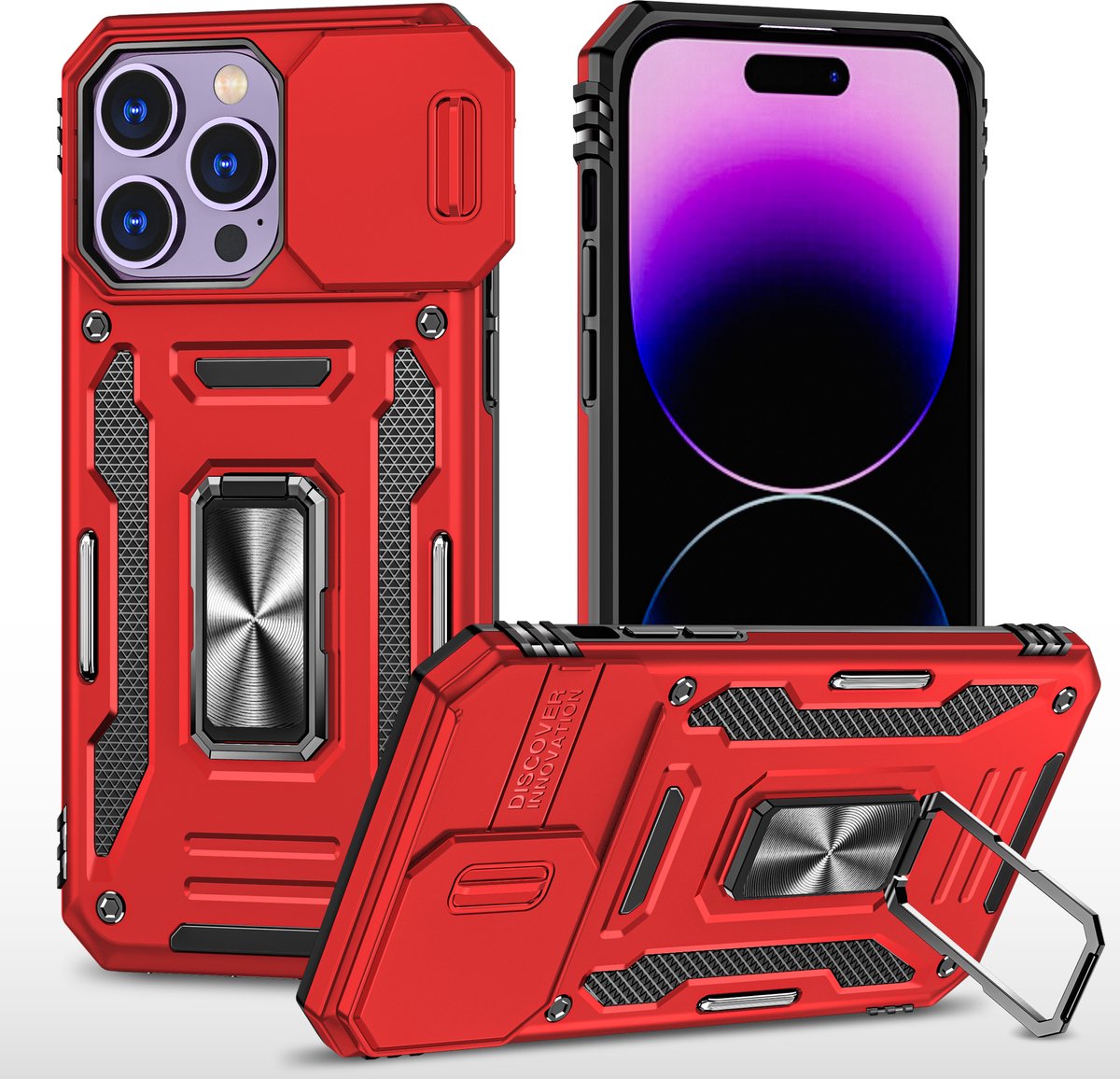 Podec Hoesje iPhone 14 Pro Anti-Shock Hybrid Armor met Kickstand Ring